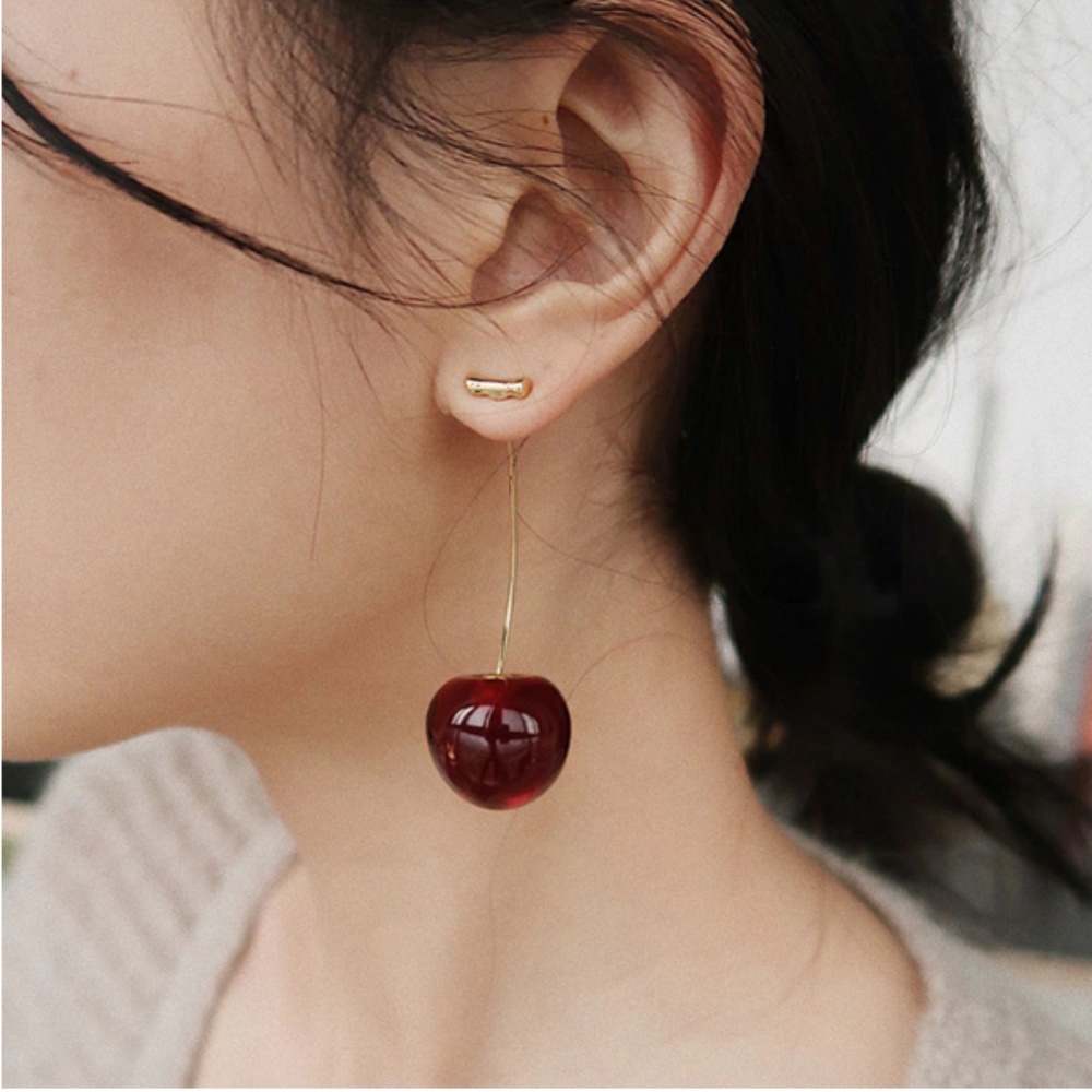 "Cherry Picking Season" Dangle Gold Cute Earrings